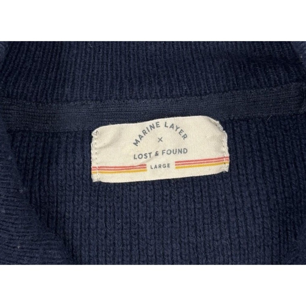 Marine Layer‎ Lost & Found Men's L Navy Wool Blend Full Zip Sweater - Picture 2 of 8